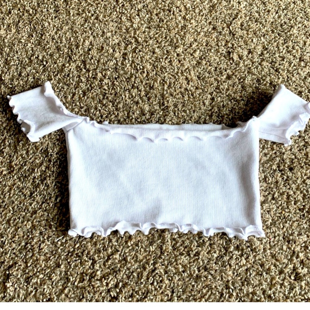 Itty bitty white off the shoulder crop top